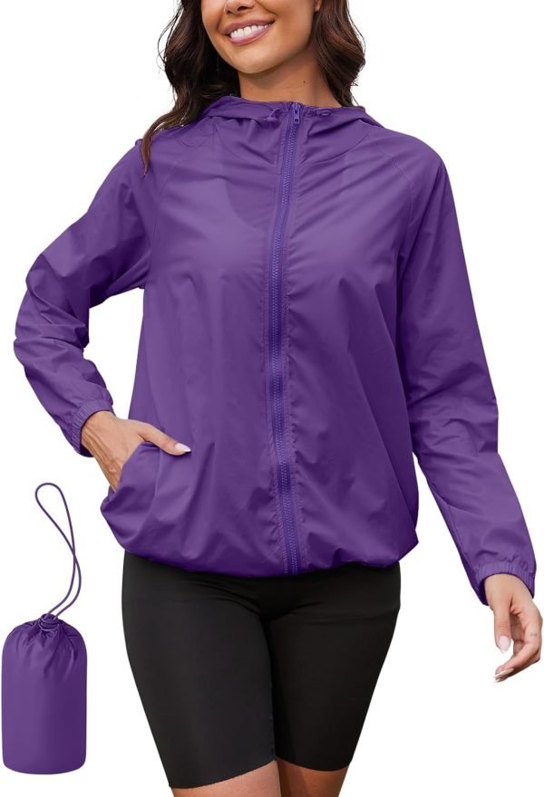 61YUaVnr6nL._AC_SL1500 Rain Jacket Women Lightweight Waterproof Windbreaker Jacket Hooded Packable Rain Coats for Women Outdoor Raincoat