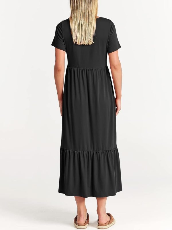 61ZfDNR0rNL._AC_SL1500 Women's Summer Casual Short Sleeve Crewneck Swing Dress Flowy Tiered Maxi Beach Dress with Pockets