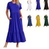 Womens Summer Dresses Casual Short Sleeve Crewneck Swing Dress Casual Tiered t Shirt Dress with Pockets 2024 Trendy Outfits
