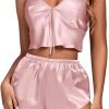 61_yZZxrUyL._AC_SL1500 Women's 3Pcs Pajamas Satin Cami Top and Shorts with Robe Sleepwear Set