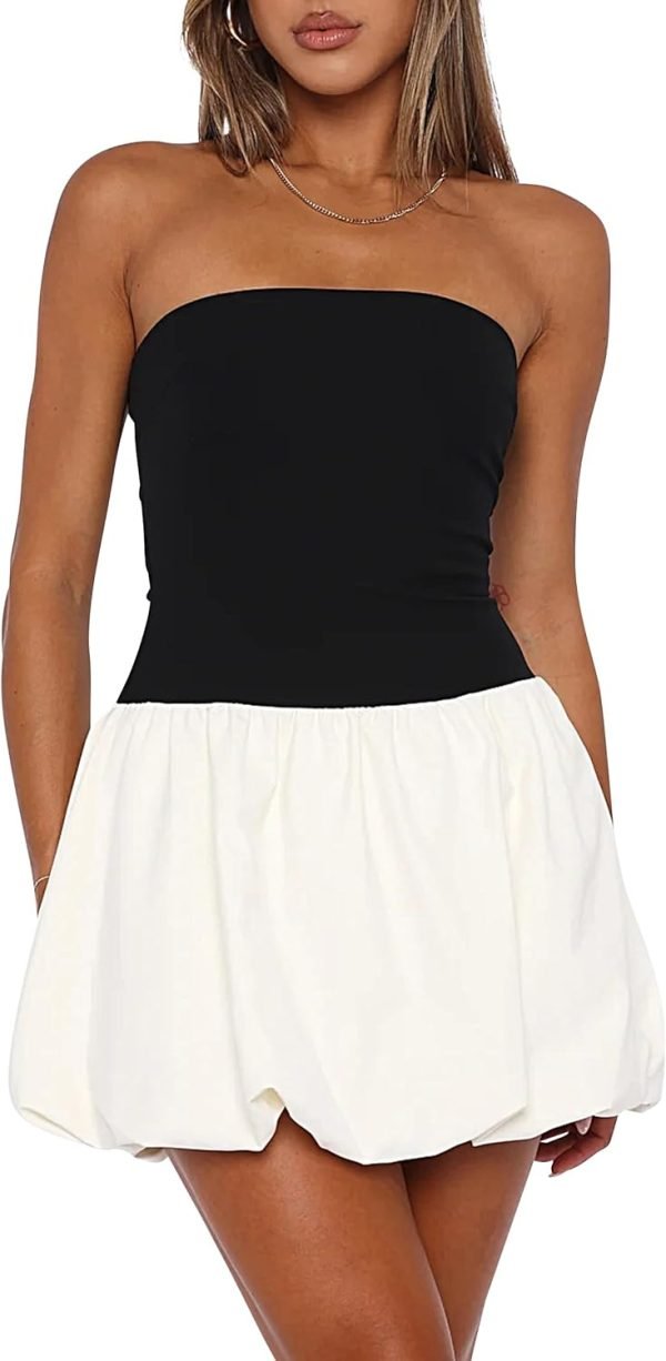 61a-gpWpJEL._AC_SL1500 Women Strapless Tube Top Dress Bubble Skirt Cute Summer Mini Short Dresses Bandeau Corset Dress Casual