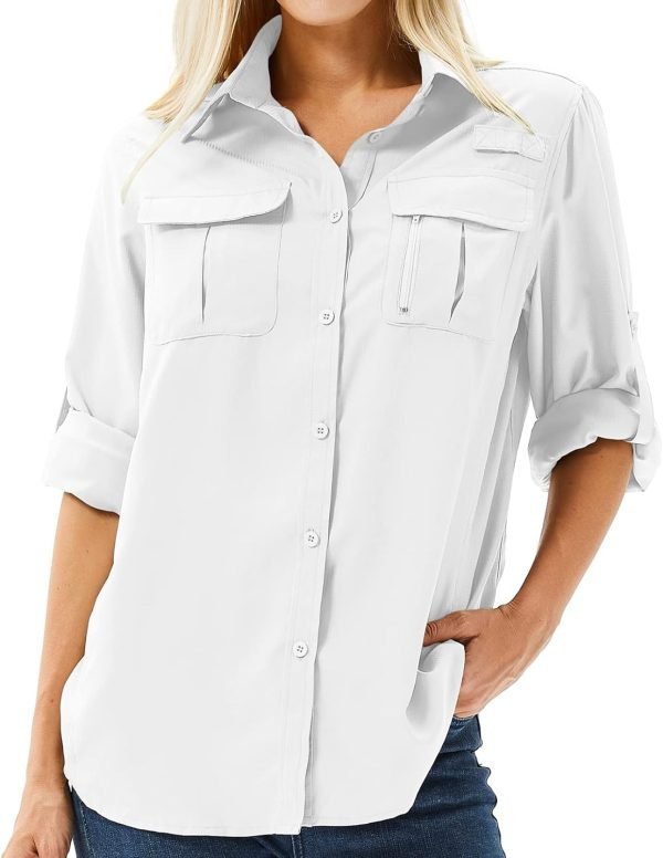 61aISCLJsqL._AC_SL1500 Women's UPF 50+ Long Sleeve UV Sun Protection Safari Shirt, Quick Dry SPF Hiking Fishing Breathable Shirts