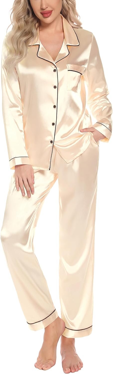 61aTYRqp-gL._AC_SL1500 Pajamas Set Long Sleeve Womens Button Down Sleepwear Two Piece Nightwear Soft Pj Lounge Sets S-XXL