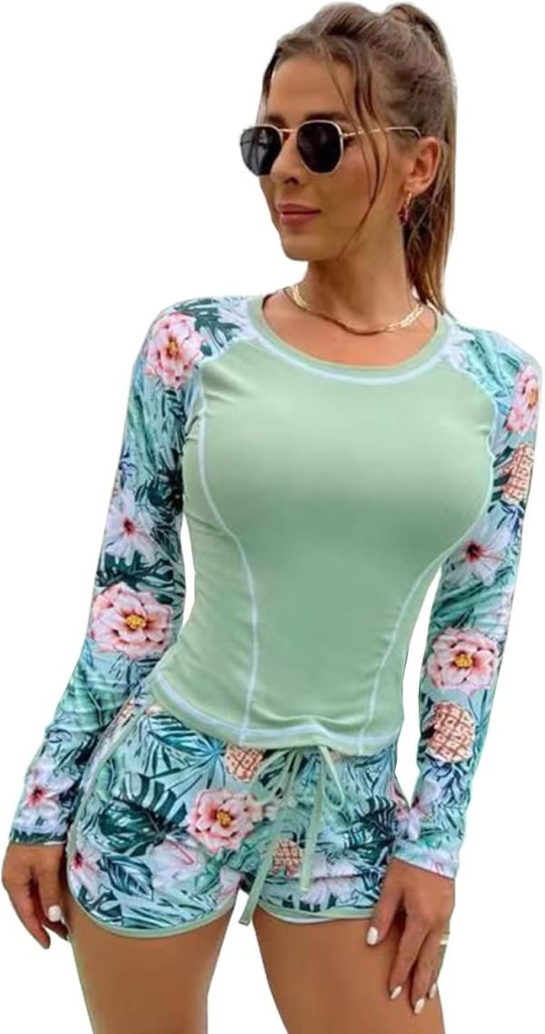 61aVDNQiSVL._AC_SL1500 Women's Long Sleeves Rash Guard Athletic Swim Aztec Tankini Sets Swimsuit