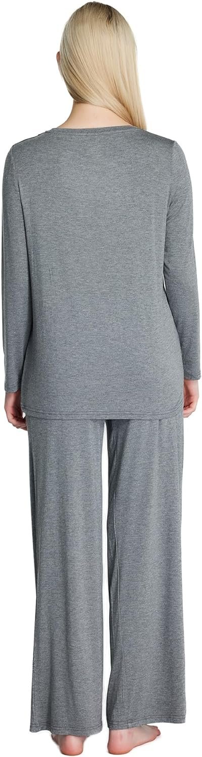 61am6QBxQZL._AC_SL1500 Loungewear Set pajamas Womens sleepwear Bamboo Viscose Long Sleeve t shirt Long Pants Super Soft Novelty Pjs Set