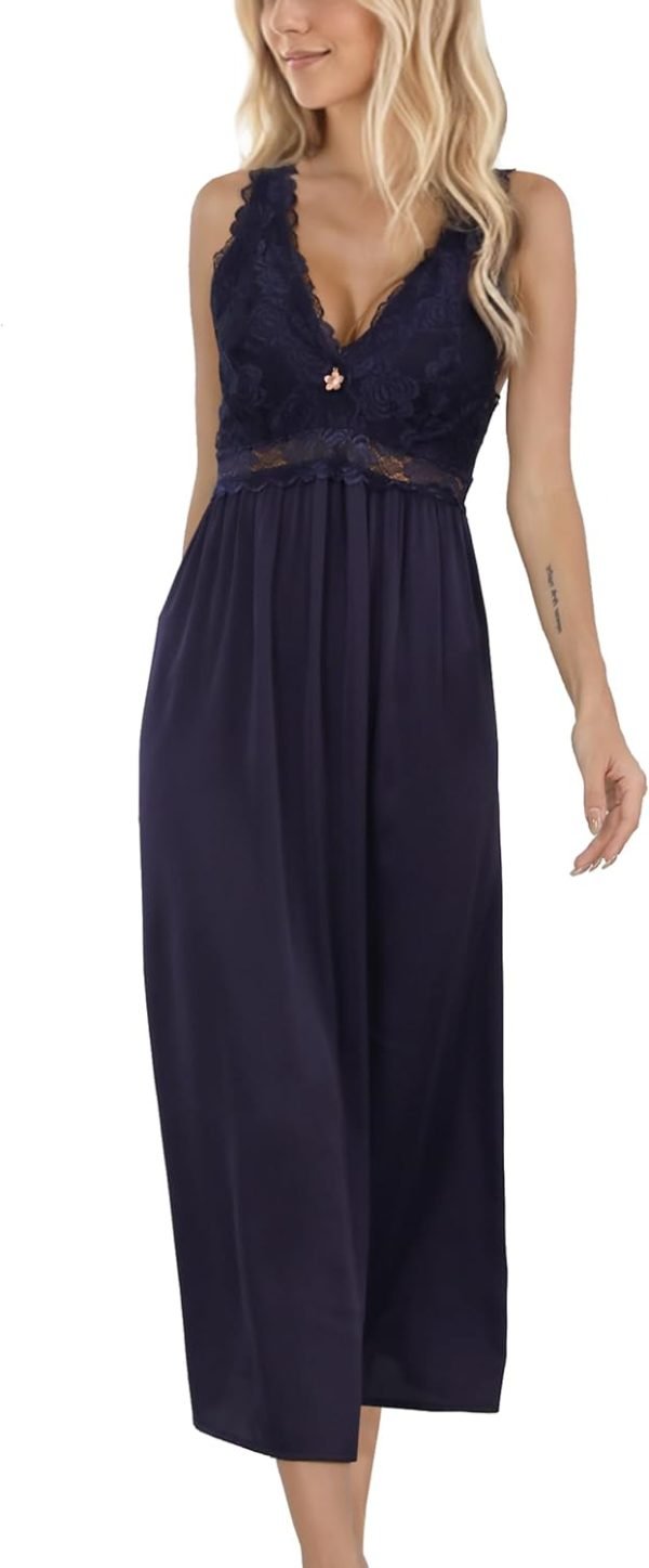 61biPMD31dL._AC_SL1500 Womens Nightgown Long Sexy Silky V neck Chemise Lace Sleeveless Sleepwear for women Elegant