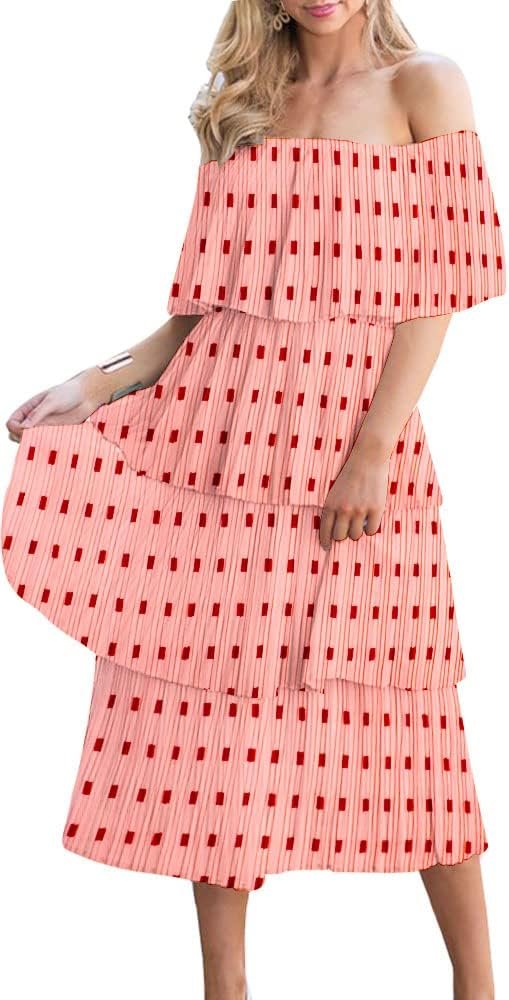 61cic0bI8GL._AC_SL1000 Women's Off The Shoulder Ruffles Summer Valentines Day Loose Casual Chiffon Long Party Beach Maxi Dress