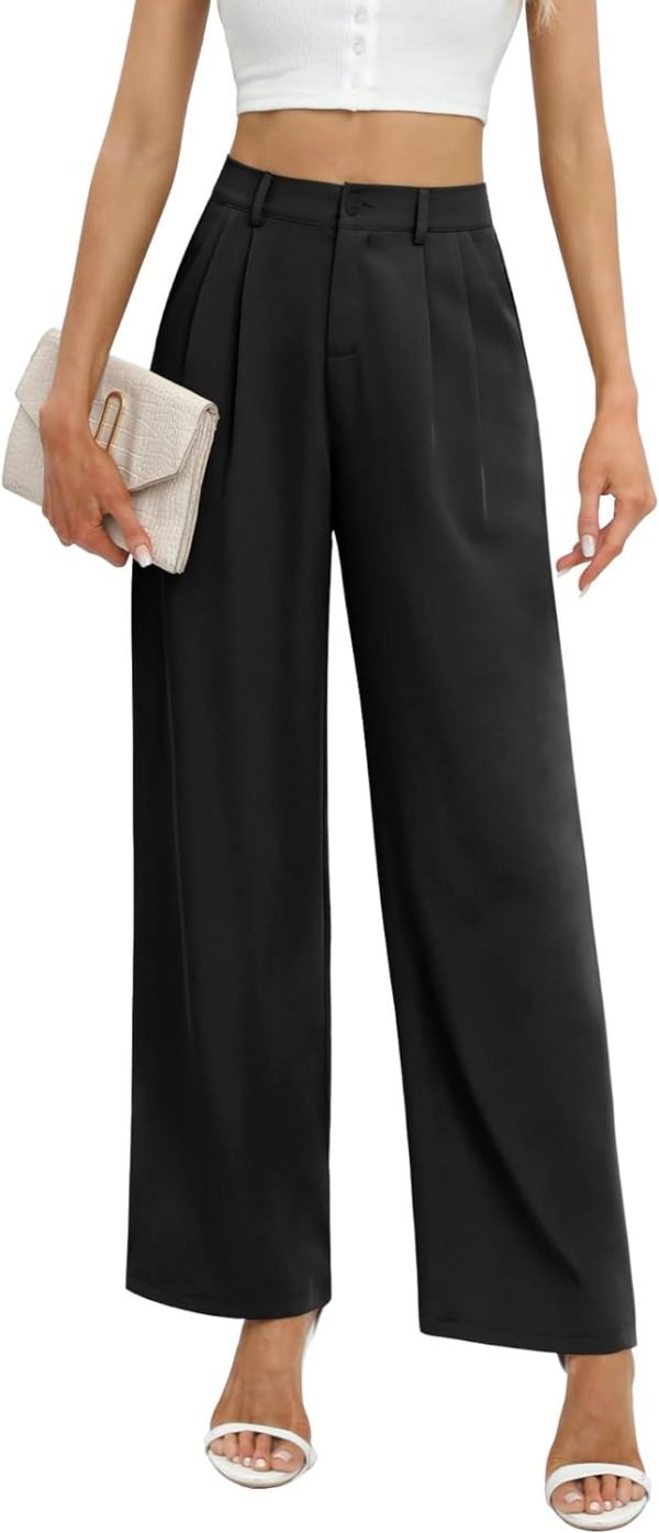 Women's Business Work Trousers High Waisted Wide Leg Pants Long Straight Suit Pants with Pocket