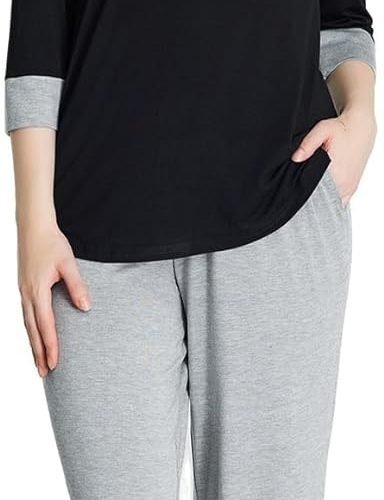 61dE0qvwvwL._AC_SL1500 Loungewear Set pajamas Womens sleepwear Bamboo Viscose Capri Sleeve t shirt Long Pants Super Soft Novelty Pjs Set