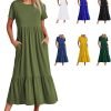 Womens Summer Dresses Casual Short Sleeve Crewneck Swing Dress Casual Tiered t Shirt Dress with Pockets 2024 Trendy Outfits