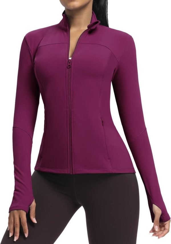 61djMSgTRmL._AC_SL1500 Workout Jackets for Women Full Zip Athletic Running Track Jacket with Pockets Slim Fit Yoga Jacket with Thumb Holes