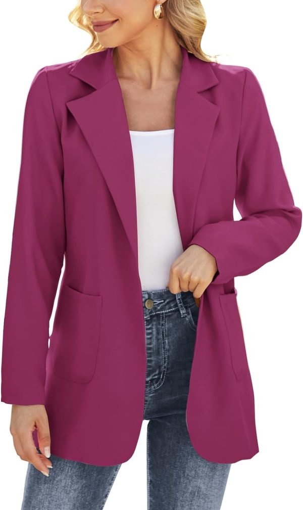 61e8d22YX9L._AC_SL1500_f401feed-f8bb-4d8a-91bf-27794849750f Women Open Front Blazers Long Sleeve Casual OL Office Slim Buttonless Suit Jacket with Pockets