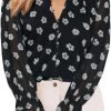 61ejN-TIF3L._AC_SL1500 Womens Casual Boho Floral Print V Neck Long Sleeve Blouses Button Down Shirts Dressy Chiffon Loose Ruffle Tops