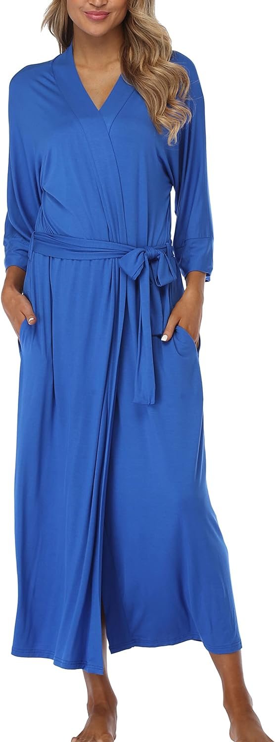61fOGcOLwKL._AC_SL1500 Womens Soft Long Kimono Robes Lightweight Full Length Knit Bathrobe With Pockets Ladies Casual Dressing Gown
