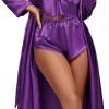 61fVBbL4g-L._AC_SL1500 Women's 3Pcs Pajamas Satin Cami Top and Shorts with Robe Sleepwear Set