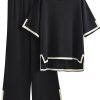 61gbjLeVl-L._AC_SL1500 Womens Knit 2 Piece Sweater Sets Short Sleeve Pullover Tops Elastic Waist Wide Leg Pants Lounge Set