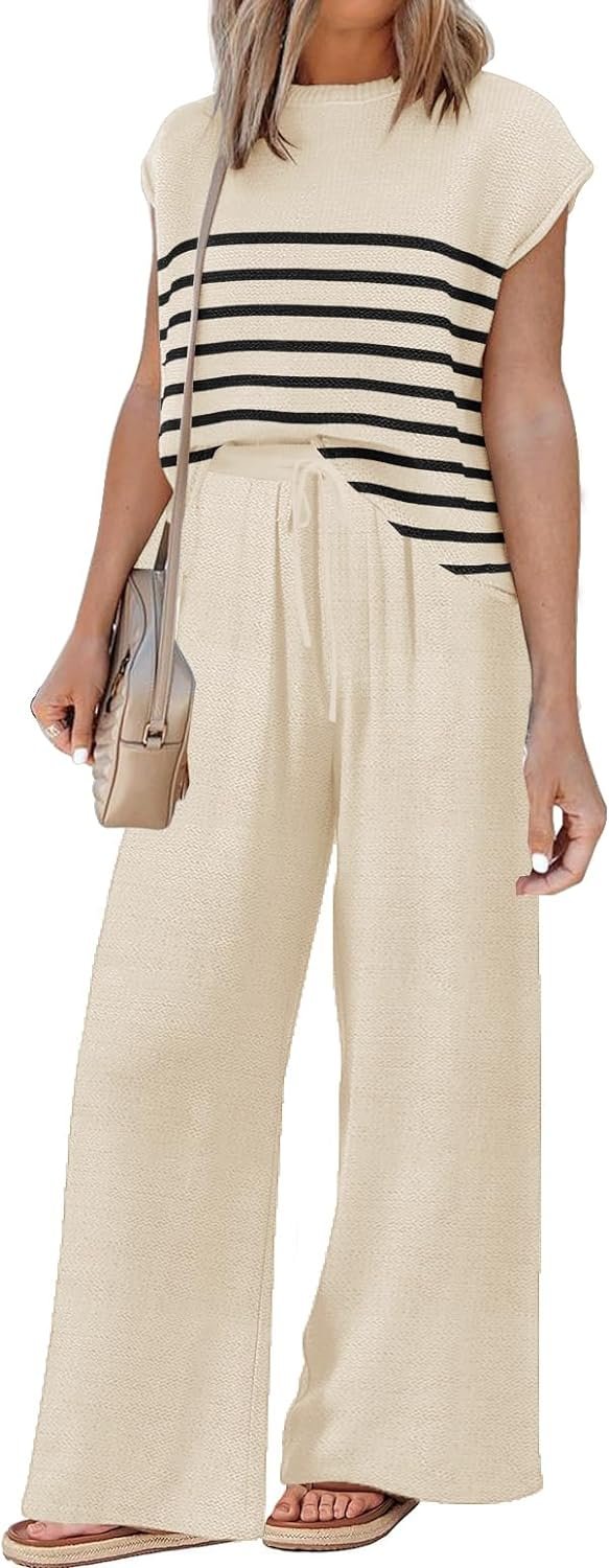 61hVwRt8fWL._AC_SL1500 Sets for Women Spring Outfits for Women 2024 Travel Wide Leg Pant Summer Two Piece Sets Lounge Matching Sets