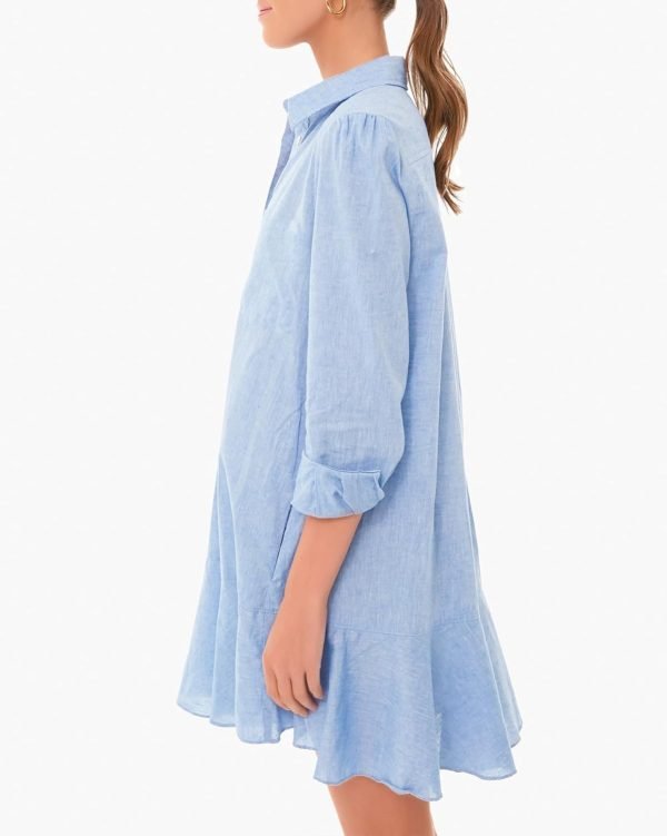 61hhr_ibRPL._AC_SL1500 Women's Tunic Mini Shirt Dress Cotton Long Sleeve Ruffle Hem Dress Button Up Shift Chambray Dresses