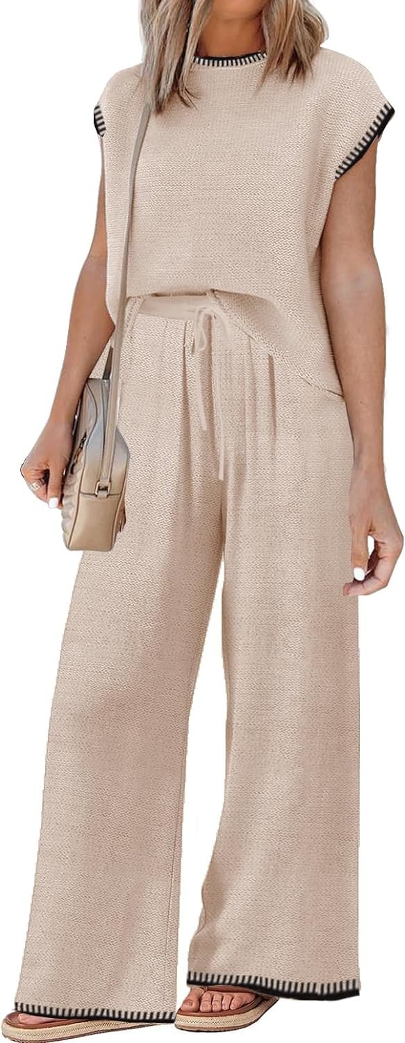 61iPqHYpxzL._AC_SL1500 Sets for Women Spring Outfits for Women 2024 Travel Wide Leg Pant Summer Two Piece Sets Lounge Matching Sets