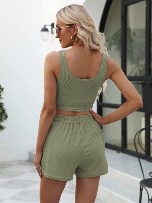 61jDx7p7UVL._AC_SL1500 Trendy Queen Two Piece Summer Outfits Women Shorts Sets 2 Piece Sleeveless Matching Lounge Crop Top and High Waisted Shorts