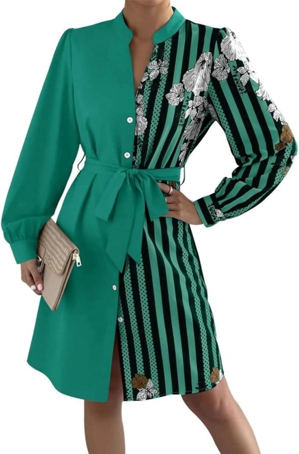 61lTGHJmzHL._AC_SL1500 Womens Button Down Shirt Dresses with Belt Button Up Tunics Long Sleeve Blouse Tops