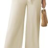 Womens Wide Leg Lounge Pants High Waisted Business Work Casual Pants Adjustable Tie Knot Loose Trousers with Pocket