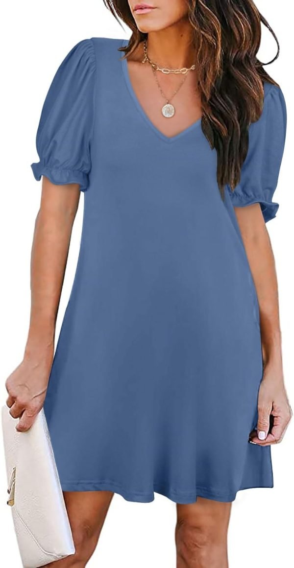 61mv266_fHL._AC_SL1500 Women's Casual Dresses Puff Short Sleeve V-Neck Cocktail Dress with Pockets