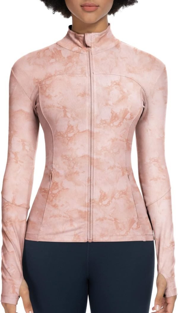 61nmTfPlWaL._AC_SL1500 Workout Jackets for Women Full Zip Athletic Running Track Jacket with Pockets Slim Fit Yoga Jacket with Thumb Holes