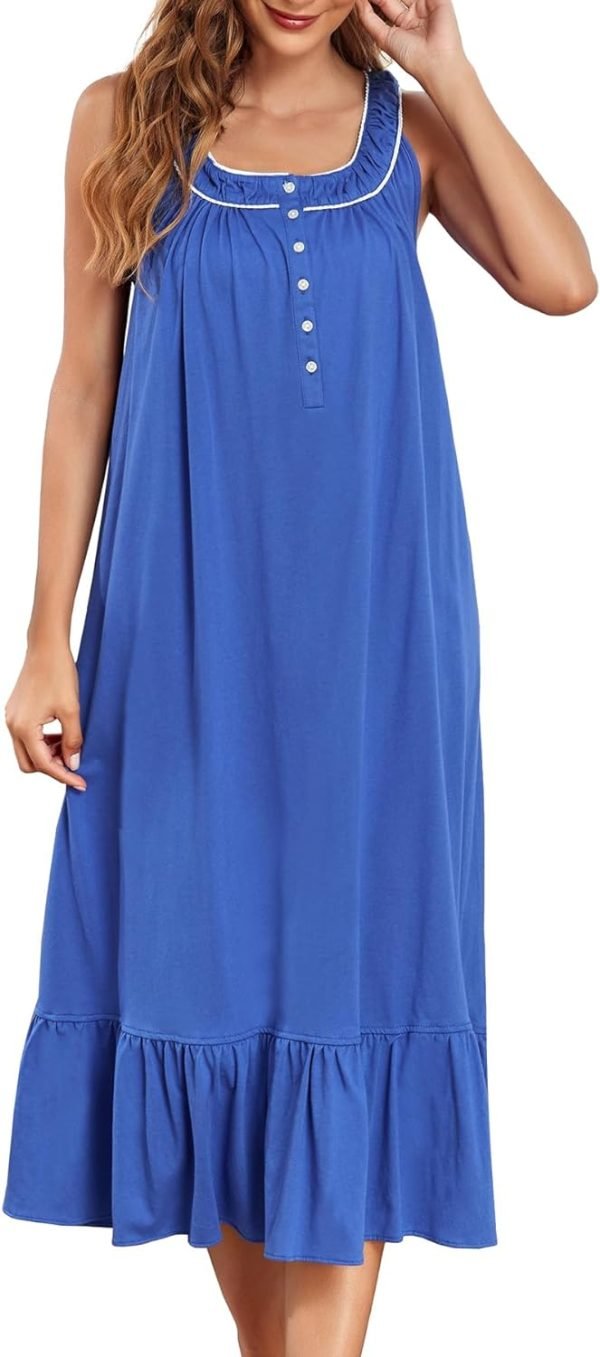 61oPh9nyS0L._AC_SL1500 Women's Nightgown Sleeveless Sleepwear Wide Strap Sleep Shirt Pleated Scoopneck Nightshirt