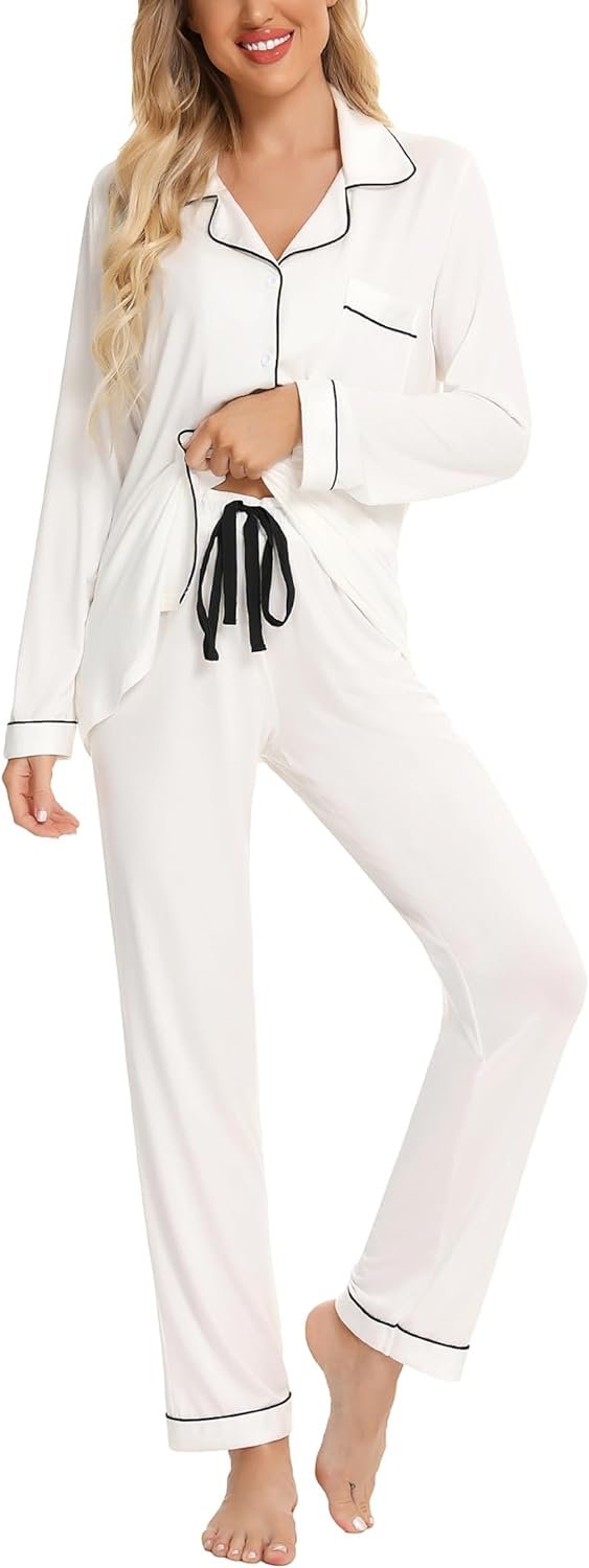 61pfmhU2kPL._AC_SL1500 Pajamas Set Long Sleeve Womens Button Down Sleepwear Two Piece Nightwear Soft Pj Lounge Sets S-XXL