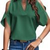 61qEDbeAzXL._AC_SL1067 Women's Cold Shoulder Tops Summer Fashion Short Sleeve V Neck Casual Loose Solid Color Blouse Shirts
