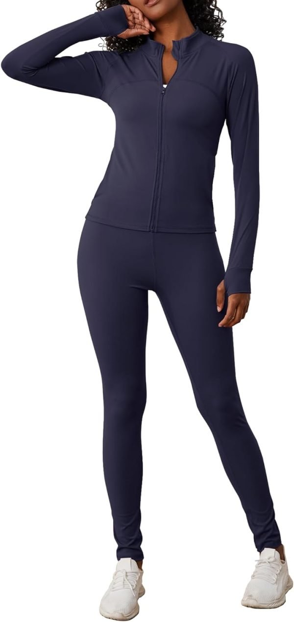 61qrJsYeRWL._AC_SL1500 Two Piece Outfits for Women Workout Sets Bodycon Tracksuit Long Sleeve Zip Up Hoodie Jacket Jogger Sweat Pants Set