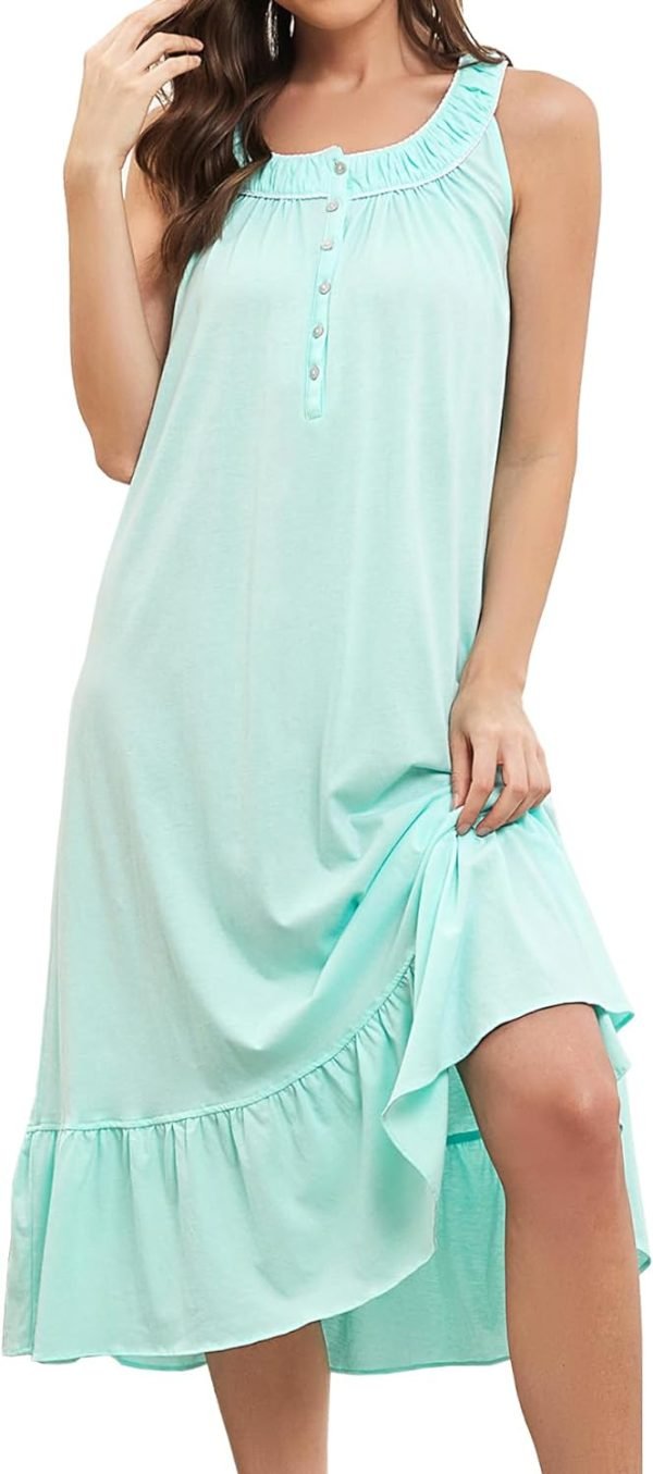 61rZY3yMnoL._AC_SL1500 Women's Nightgown Sleeveless Sleepwear Wide Strap Sleep Shirt Pleated Scoopneck Nightshirt