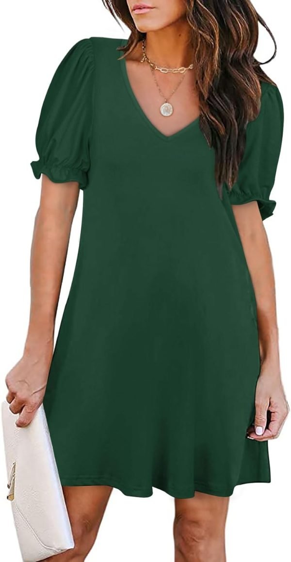 61s3b2c4WsL._AC_SL1500 Women's Casual Dresses Puff Short Sleeve V-Neck Cocktail Dress with Pockets