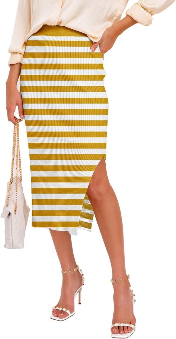61shkFv-B-L._AC_SL1500 Midi Pencil Basic Skirt Casual Solid Split Side Stretchy Ribbed Knit Bodycon Mid Length Skirts for Women