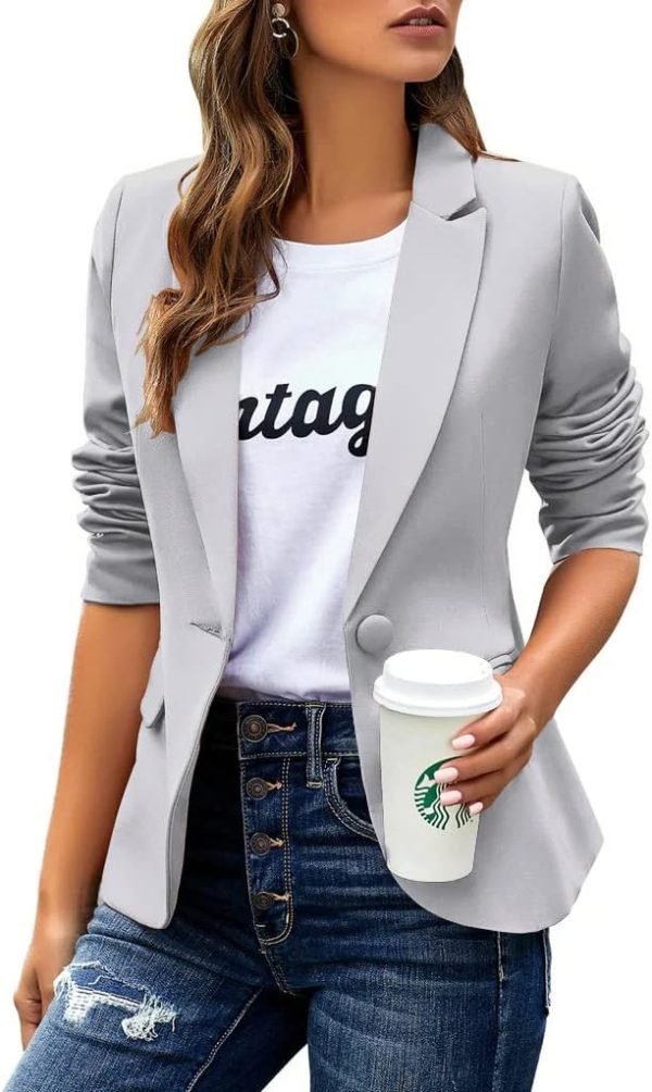 Womens Casual Blazers Long Sleeve Lapel Button Slim Work Office Blazer Jacket