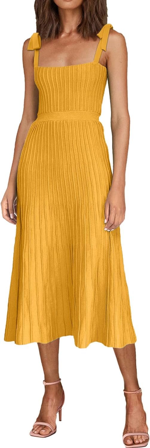 61twZy6k7vL._AC_SL1500 Women's 2024 Summer Maxi Dresses Tie Spaghetti Strap Square Neck Ribbed Knit Dress