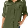 61uhtaFHLdL._AC_SL1500 Women's UPF 50+ Long Sleeve UV Sun Protection Safari Shirt, Quick Dry SPF Hiking Fishing Breathable Shirts
