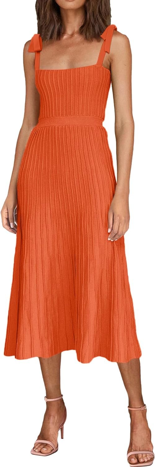 61vtd-A3MgL._AC_SL1500 Women's 2024 Summer Maxi Dresses Tie Spaghetti Strap Square Neck Ribbed Knit Dress
