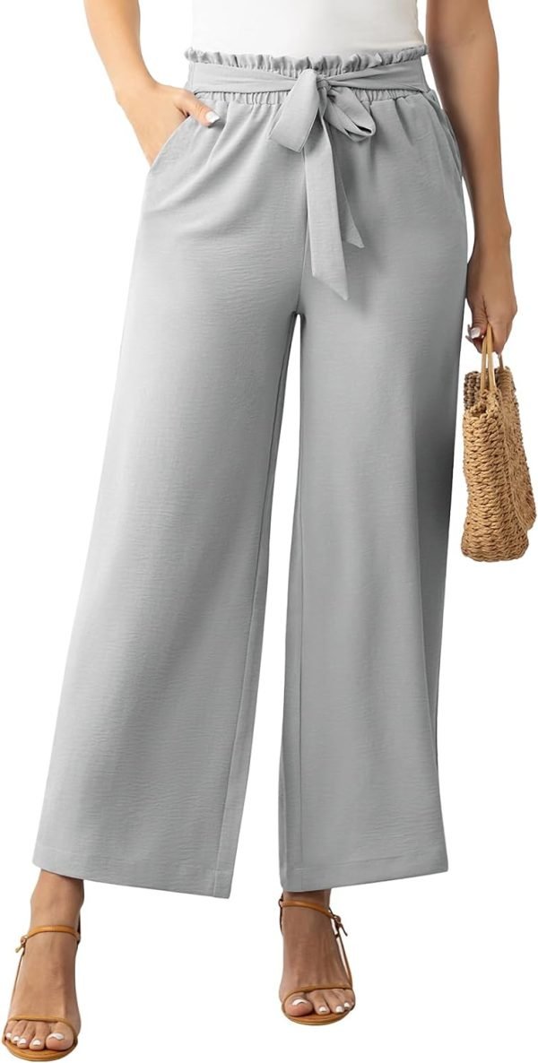 Womens Wide Leg Lounge Pants High Waisted Business Work Casual Pants Adjustable Tie Knot Loose Trousers with Pocket
