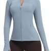 61x0myifjgL._AC_SL1500 Workout Jackets for Women Full Zip Athletic Running Track Jacket with Pockets Slim Fit Yoga Jacket with Thumb Holes