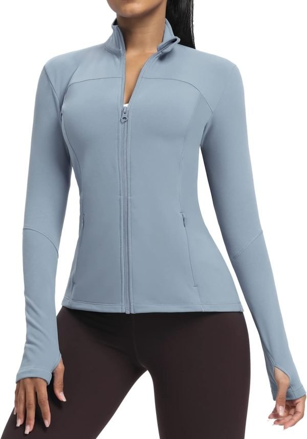 61x0myifjgL._AC_SL1500 Workout Jackets for Women Full Zip Athletic Running Track Jacket with Pockets Slim Fit Yoga Jacket with Thumb Holes
