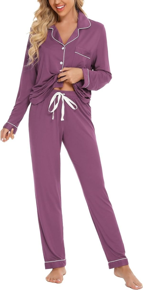 61xh7MXbR2L._AC_SL1500 Pajamas Set Long Sleeve Womens Button Down Sleepwear Two Piece Nightwear Soft Pj Lounge Sets S-XXL