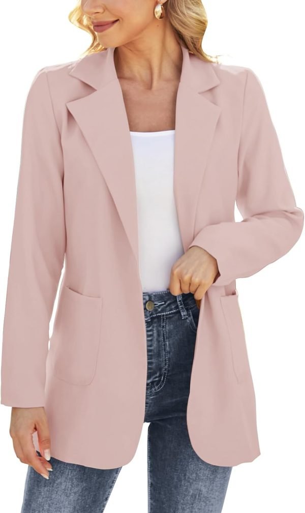 61yyMwNcLRL._AC_SL1500_5e9469b9-03c6-414d-95c4-62092c3bc44e Women Open Front Blazers Long Sleeve Casual OL Office Slim Buttonless Suit Jacket with Pockets