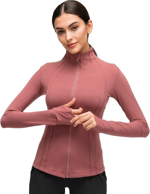 61zKQVK6OpL._AC_SL1500 Womens Sports Running Yoga Jacket Slim Fit Full Zip Track Jacket Turtleneck Workout Jacket
