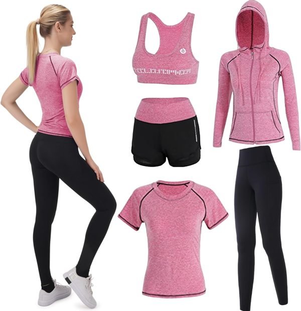 71-FA9RocwL._AC_SL1500 Workout Sets for Women 5 PCS Yoga Outfits Activewear Tracksuit Sets