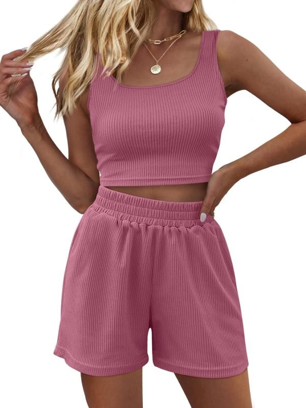 71-L2iN_1qL._AC_SL1500 Trendy Queen Two Piece Summer Outfits Women Shorts Sets 2 Piece Sleeveless Matching Lounge Crop Top and High Waisted Shorts