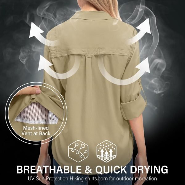 710rhVB2EuL._AC_SL1500 Women's Quick Dry Sun UV Protection Convertible Long Sleeve Safari Shirts for Hiking Camping Fishing Sailing