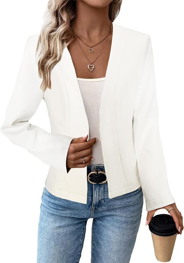 711OYuQpOeL._AC_SL1500 2024 Summer Cropped Collarless Blazer Lightweight Fully Lined Open Front Elegant Petite Work Office Jackets