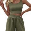 711WE8-cvXL._AC_SL1500 Trendy Queen Two Piece Summer Outfits Women Shorts Sets 2 Piece Sleeveless Matching Lounge Crop Top and High Waisted Shorts
